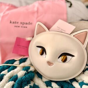 Kate Spade Cat purse!! ICONIC Cat Face RARE EYES Crossbody Bag with Gold Chain